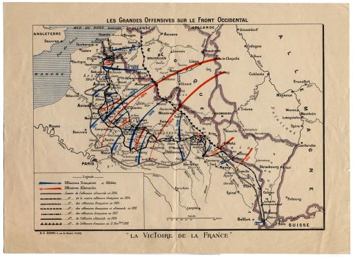 Les grandes offensives sur le front occidental. La victoire de la France / dessiné par A. Deschryvere.